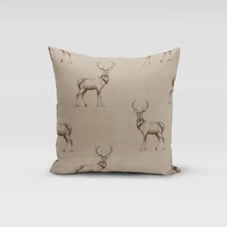 SCHÖNER LEBEN. Dekokissen Kissenhülle Fryett`s Landhaus Hirsch natur braun beige|braun quadratisch | 80 cm x 80 cm