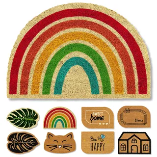 Fußmatte Kokos - Rutschfeste Kokosmatte Regenbogen 40 x 60 cm (Halbkreis) | Natürliche Fussmatte Innen Kokosmatte rutschfest Schmutzfangmatte Türmatte überdachter Außenbereich Kokosfußmatte mit Motiv