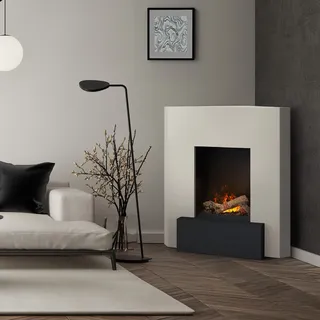 muenkel design Nook [Elektrokamin, Opti-myst, Raumecke]: Weiß - Dekoholz ohne Stehrost - Schwarz, pulverbeschichtet