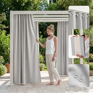 ROOM99 Outdoorvorhäng mit Ösen Garden Line 155 x 250 cm Breite x Höhe Outdoor Vorhang wetterfest Wasserdicht Sichtschutz Sonnenschutz Gardinen Garten Winddicht Hellgrau, 1 Stück