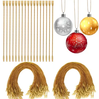 AUGSUN Weihnachtskugeln Aufhänger Haken, 200 Stück Christbaumkugel Aufhänger Haken mit Druckknopf Kugel Aufhänger für Christbaumkugeln Weihnachten Deko(Gold)