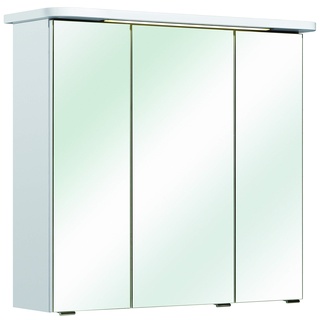 Pelipal Badezimmer-Spiegelschrank Quickset 359 in Weiß Hochglanz mit LED-Beleuchtung, 75 cm breit | Badschrank mit Spiegel, 3 Türen und 6 Einlegeböden
