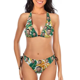 RoPox Personalisiertes Bikini-Set Mit Gesichtern für Damen, Zweiteiliger Badeanzug, Slim Shape Sexy Bademode Mit Cups für Strandpartys im Urlaub