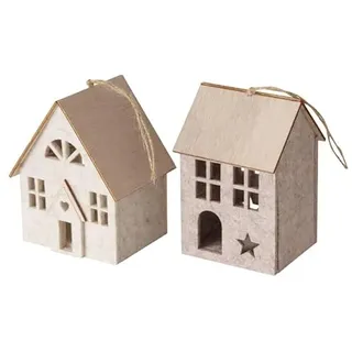 2 STK Hänger Haus XL Filz Holz grau braun 12x10cm Weihnachtsdeko b1060 Christbaumschmuck Deko Anhänger Christbaumkugeln Häuser Ornamente Weihnachtskugeln