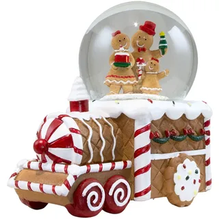 Schneekugel Spieluhr 17cm Lebkuchenfigur im Zug Weihnachtsdeko Dekofigur Musik