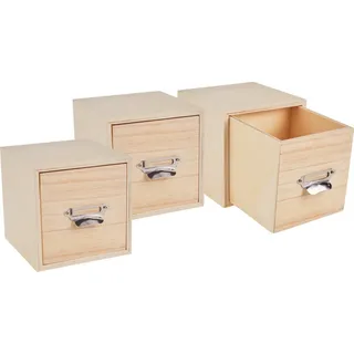 VBS Schubladenbox Würfel 12 x 12 x 12 cm 3-tlg. beige
