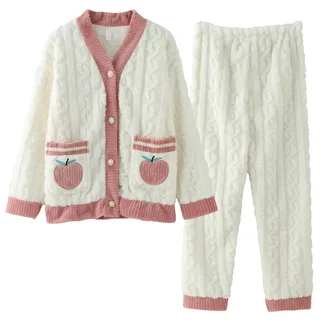 Pijamas Damen Lounge Set Winter Fleece Freizeitanzug Loungewear Kuschel Pyjama Sleepwear Aesthetic Nachtwäsche Thermo Partner Schlafanzug Oberteil Und Hose