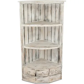 livasia Eckregal Bali Regal, Badregal, Bücherregal, handgefertigt, Holz, 42x42x105cm beige|weiß