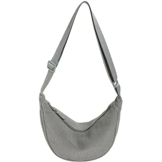 Generisch Leinwand Umhängetasche Bauchtasche Damen Stylisch, Cord Crossbody Bag Damen Halbmond Tasche Schultertasche Mit Schultergurt Einstellbar, Gürteltasche Anlass Crossbody Handtasche (Grau)