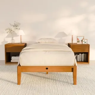 Massiv Bambus Bettgestell - Bett 90x200 cm - Modernes minimalistisches Design - Geräuscharm durch Steckverbindungen - Werkzeuglose Montage - Natur...