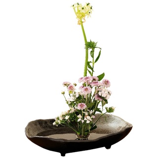 TONGYOU Japanische Keramik-Blumenvase von Ikebana, Blumenarrangement-Behälter für Ikebana-Vase und runde Blumen-Frosch A06