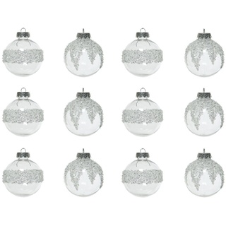Decoris season decorations Christbaumschmuck, Weihnachtskugeln Kunststoff mit Pailletten 8cm transparent, 12er Set weiß