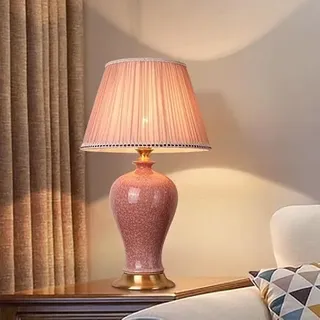 HvKvHvY Rosa Tischlampe aus Keramik, moderne Tischlampen, handgefertigte Vintage-Nachttischlampe, Lampenschirm Nachttisch für Schlafzimmer, Hotel, Wohnzimmer, Büro, Schreibtischlampe (A 52 cm)