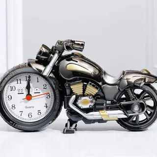 Tuzsocr Wecker Vintage in Form eines Motorrads, Schüler, Tischuhr, Motorrad, Vintage, Nachttisch, Uhr, für Zuhause, Schlafzimmer, Büro, Tischdekoration (Silber)