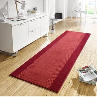HANSE HOME Teppich Läufer Band 80x300cm – Teppichläufer Weicher Kurzflor Teppich Modernes Design Läufer für Flur, Schlafzimmer, Kinderzimmer, Badezimmer, Wohnzimmer, Küche Dekoläufer – Rot