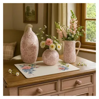 Vosteen Dekovase H19 cm rosa (1 St), Keramik Vase romantisch vintage Blumenmuster rosa