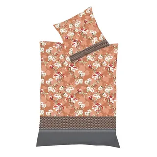 fleuresse Bettwäsche Fleuresse Aspen Biber Bettwäsche 155x220 Rosen Streifen apricot 43428, Edelflanell, 2 teilig orange