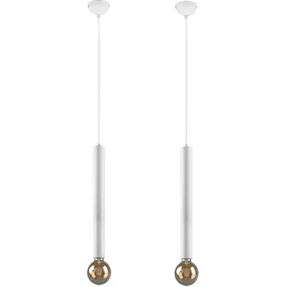 Pendelleuchte weiß einflammig Hängelampe design, Höhe anpassbar, Metall matt, 1x E27 Fassung, DxH 10x150 cm, 2er Set