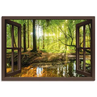 Wandbild ARTLAND "Fensterblick - Wald mit Bach", braun (farbe bild(er): braun), B:130cm H:90cm, Bilder, als Leinwandbild, Poster, Wandaufkleber in verschied. Größen