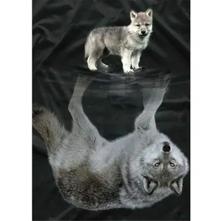 Yingxin34 1000-teiliges Holz-Puzzle, Welpe und Wolf Panorama, für Erwachsene, 30x20 Zoll (75 x 50cm), für die ganze Familie