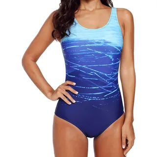 Jywmsc Damen Badeanzug Farbverlauf Kreuz Rückseite Einteiler Swimsuit Push up Große Größen Bademode Schwimmanzug - XL