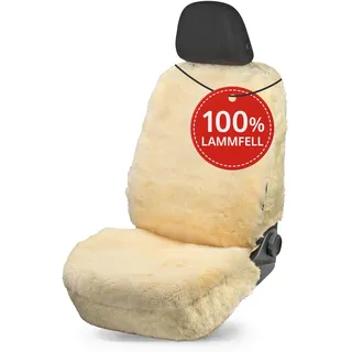 Walser Lammfell Autositzbezug Mona, 100% Lammfell Sitzbezug für Auto, 1 Stück Echtfell Sitzbezüge Auto Vordersitze, Autositzbezug Echtfell, Lammfellbezug Autositz beige