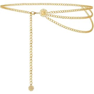 Alaoo Kettengürtel Damen, Verstellbare Western-Metallgürtel Cowgirl, 115CM | Gold Verstellbare Taillenkette aus Metall für Damen, 115CM Goldfarbene Taillenkette, geeignet für Kleider und Jeans, D