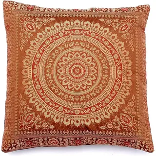 Ruwado Dekokissen - Handgefertigt Kissenbezug aus Indische Banarasi Seide - 40cmx40cm, "Handgewebt und Handgenäht aus Indien" braun