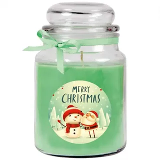 HS Candle Duftkerze (Dekokerze, 1-tlg), Weihnachten - Kerze im Bonbon Glas, Kerze mit Weihnachts - Motiv grün Ø 10 cm x 10 cm x 16 cm x 10 cm