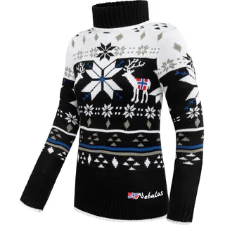 Nebulus Damen Norweger Strickpullover Stag, lässiger Pullover, vielseitig, schwarz - XL/42 - XL