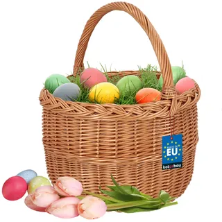 KOTARBAU® Einkaufskorb - Aufbewahrungskorb - Korb Geflochten - ⌀ 30 cm - Pilzkorb – Korb für Obst – Picknickkorb – Naturfarbe - Weidenkorb mit Henkel