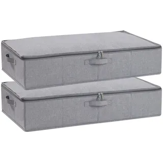 YheenLf 2 Stück Unterbettbox, Unterbett Aufbewahrungsbox mit deckel, Faltbare Stoffboxen mit Verstärktem Griff und Reißverschluss für Bettdecken Decken Kleidung, Grau, 80x40x15cm