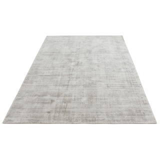 Teppich LEONIQUE "Soley, Kurzflor-Teppiche, handgewebter Viskose-Teppich" Teppiche Gr. B/L: 200 cm x 200 cm, 12 mm, 1 St., silberfarben Esszimmerteppiche