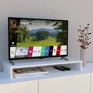 Henor TV-Erhöhung aus Holz 85x35x12 cm Trägt bis zu 50kg Weiß | Ergonomischer TV-Aufsatz. Platz für Soundbar, Konsole, Player und Fernbedienungen. 19-mm-Platte.