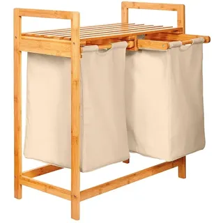 Lumaland Wäschekorb aus Bambus mit 2 ausziehbaren Wäschesäcken - 73 cm x 64 x 33 cm - Beige