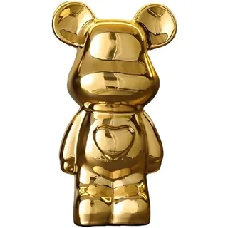 ImyHok Bücherregal Deko Bär Statue aus Keramik Aesthetic Room Dekoartikel Tierstatuen Zimmer Bücherregal Dekoration Skulptur (Gold)