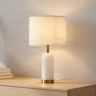 Tischlampe Alabaster Lindby, weiß / opal, für Wohn- / Esszimmer, Textil / Stoff / Seide, Skandinavisch, Tischlampe - 30 cm - 30 cm - 50 cm