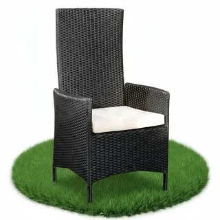 Melko Relaxsessel Polyrattan Gartensessel, ca. 62 x 57 x 111 cm, verstellbar, wetterfest, inkl. Sitzkissen, Schwarz