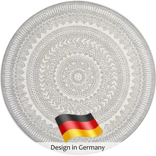 DomDeco In- und Outdoor-Teppich Rund - 120x120cm - Stilvoller Teppich für Innen- und Außenbereich - Grau-Beige