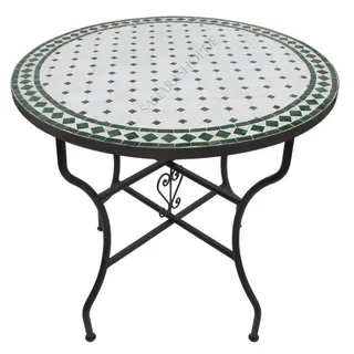 Mediterraner Mosaiktisch Rund Ø 80 cm Grün-Natur für garten, Balkon, Verranda