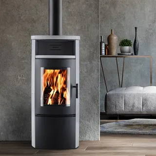 EUROHR Xero Kaminofen Schwarz / Speckstein-Optik 7 kw Warmhaltefach