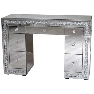 Vintage SCHMINKTISCH Hampton Style – Verspiegelter Schreibtisch mit 7 Schubladen, Glasmöbel, Schminktisch Glamour vic552 Palazzo Exklusiv