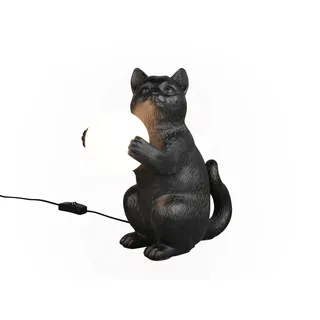 Reality Leuchten LED Nachttischlampe Katzenlampe mit Kugel, Höhe 30cm, Dimmfunktion, LED wechselbar, warmweiß, besondere außergewöhnlich-e Tischlampe ausgefallen-e Tierlampe Schwarz schwarz