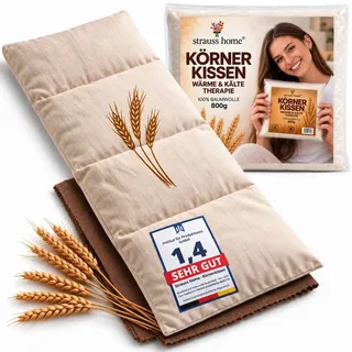 Strauss Home® Körnerkissen groß – Mikrowellengeeignetes Wärmekissen gegen Verspannungen in Nacken, Schultern uvm. natürliche Weizenkörner, ...