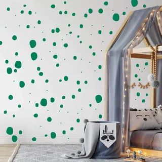 TUPFEN DOTS Wandtattoo 128 Stück | rund & handgezeichnet Punkte | Konfetti AUFKLEBER Kindergarten | unregelmäßige Punkte Wandsticker Kinderzimmer EINFARBIG (Grün)