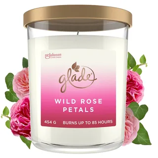 Glade Extra Große Duftkerze im Glas, Geschenk, Wild Rose Petals, 454g, Lange Brenndauer bis zu 85 Std.