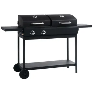 vidaXL Gas- und Holzkohle-Grill mit 2 Brennern