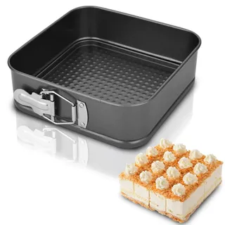 Penbinmall Springform Eckig 22CM, Kuchenform Backform mit Antihaftbeschichtung, Kuchenform mit Flachboden, Kleine Kuchenbackformen mit Flachboden für Kuchen Backen, Kohlenstoffstahl, Schwarz