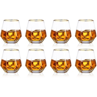 Hanobe Wiskey-gläser Whiskygläser Whisky Glas: Einzigartige Geometrische Gekippt Whiskey Glas Goldrand 6er Kristallglas Diamond Whyskiglaser Modern Wisky-gläser Set 10oz Whiskeygläse Klar Wisky-gläse