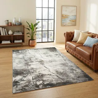 CARPETIA Teppich Wohnzimmer Schlafzimmer Marmor Steinoptik Teppich Creme Grau modern weich kurzflor pflegeleicht hochwertig 120 x 170 cm